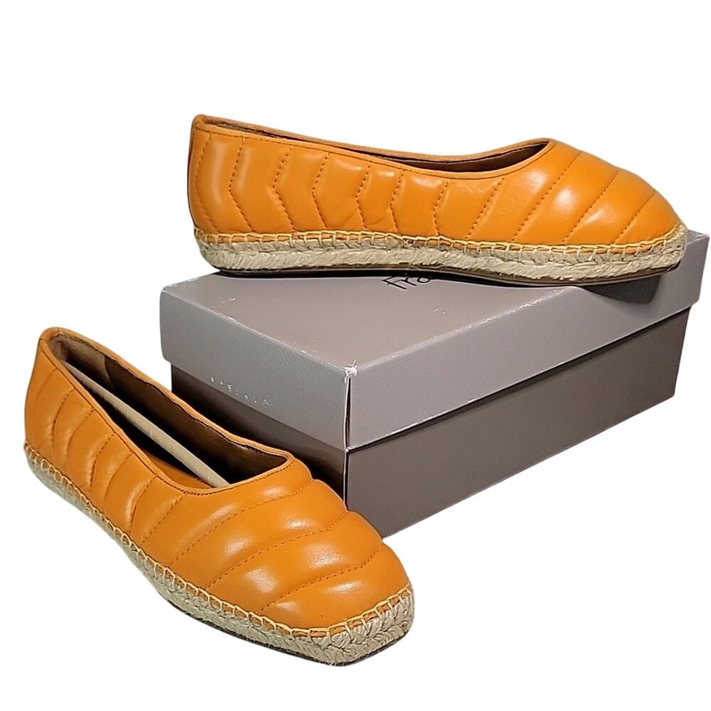 Franco Sarto Kiya Orange Quilted Leather Espadrille Flats Womens Size 7.5 NEW
